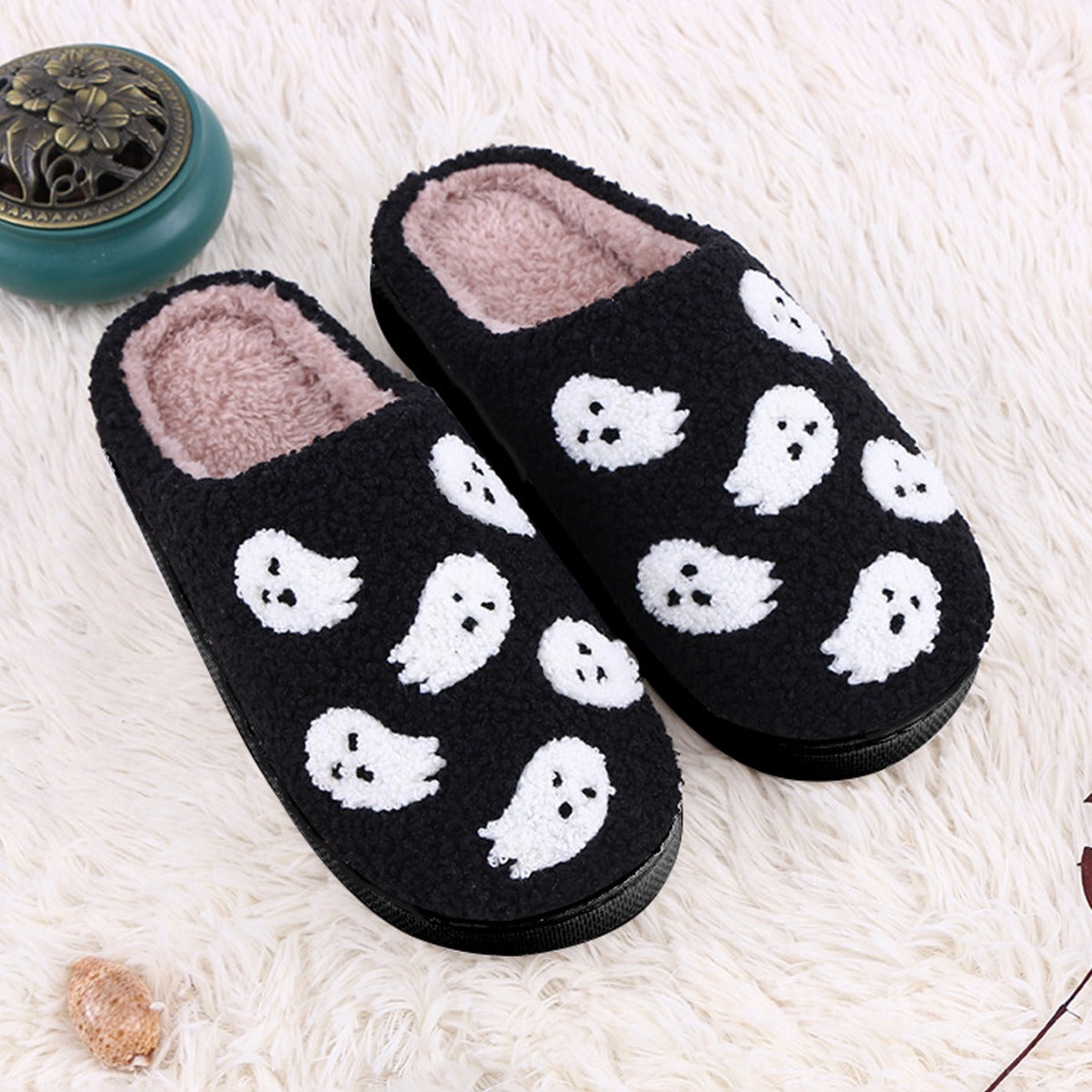 Flag Village Halloween Funny Spider Ghost Scary Flat Indoor House Shoes For Women Men Soft Plush Cozy Horror Halloween Gifts
