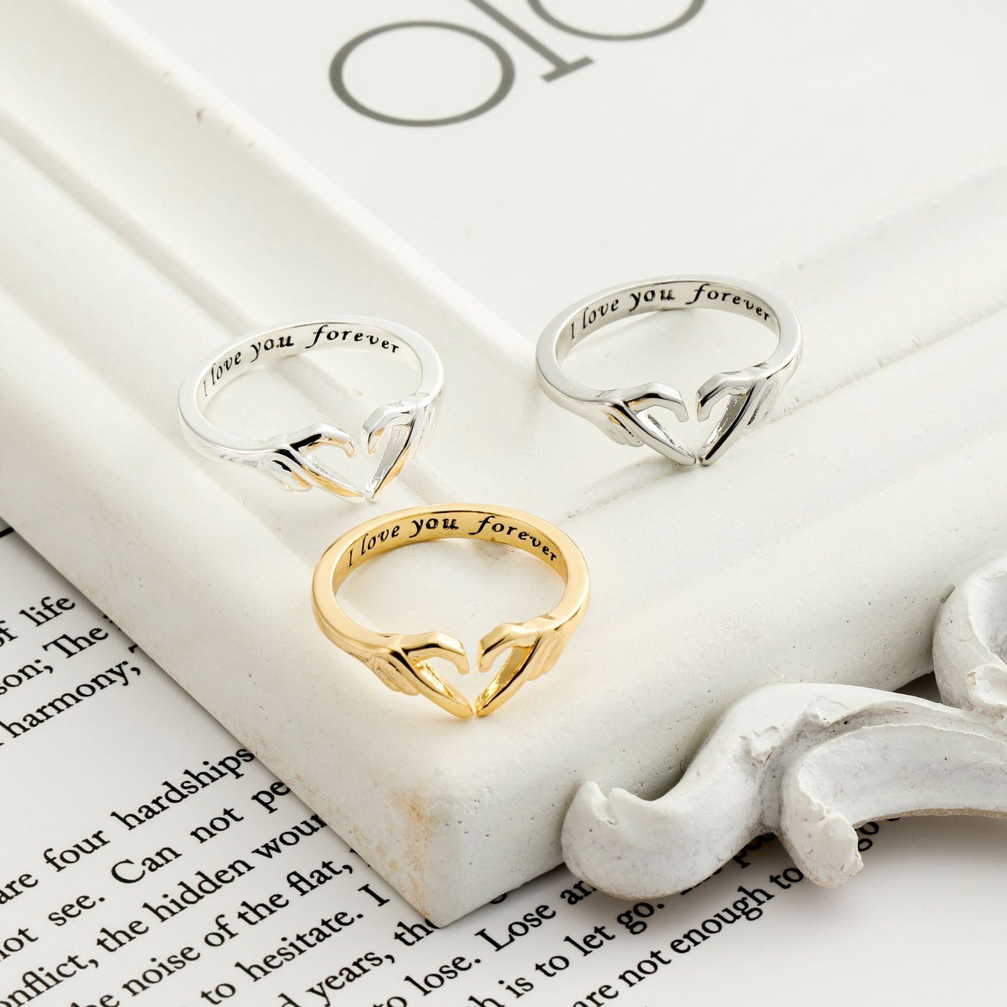 Flag Village Romantic Heart Hand Hug Fashion Ring For Women Couple Jewelry Silver Color Punk Gesture Wedding Men Finger Accessories Gifts