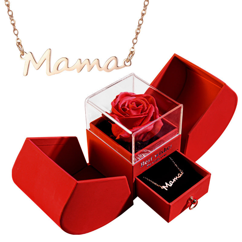 Flag Village Eternal Rose Apple Gift Box Women Necklace Valentine's Day Wedding Jewelry