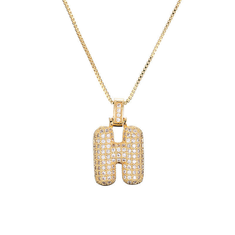Flag Village Clavicle Chain Copper Micro Inlaid Zircon 26 Letter Pendant Necklace For Women's Birthday Jewelry Gifts