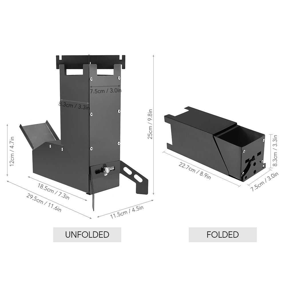 Flag Village Black Titanium Portable Stainless Steel Folding Camping BBQ Wood Stove