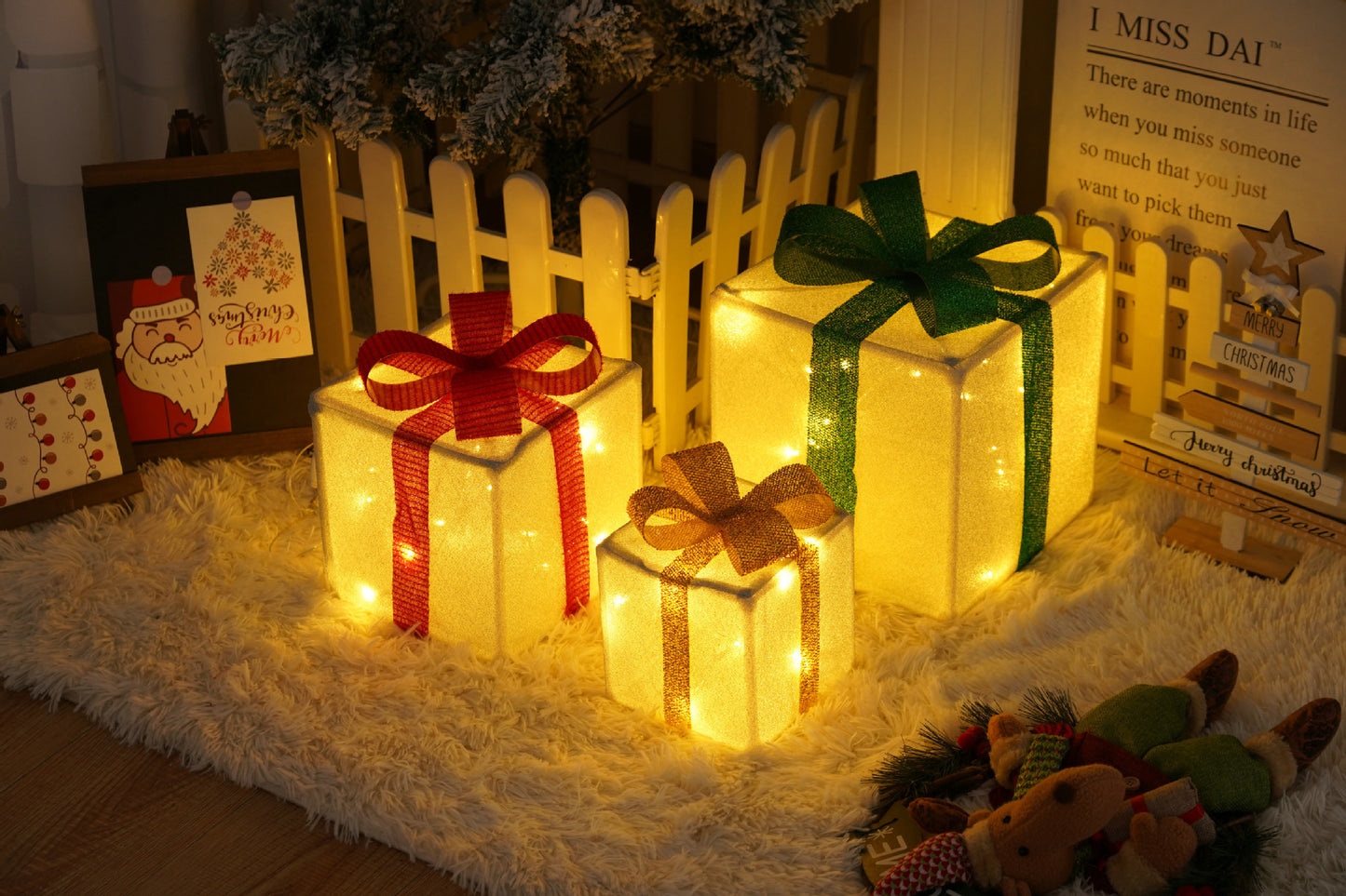 Flag Village Remote Control Christmas Gift Box Lights Christmas Three-piece Decoration