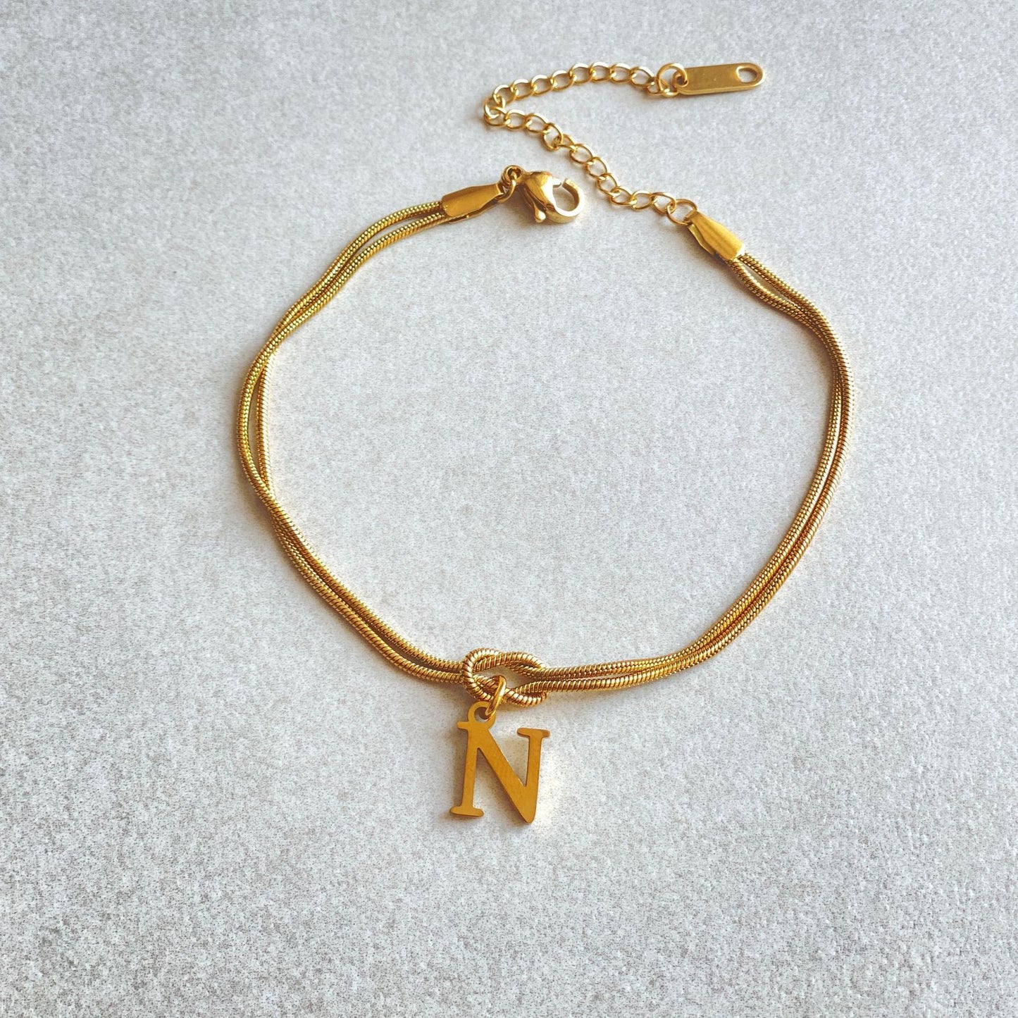 Flag Village New Letter A-Z Love Knot Bracelets For Women Couple Gold Color Dainty Snake Chain Charm Bracelet Stainless Steel Jewelry Gift Valentine's Day Gifts
