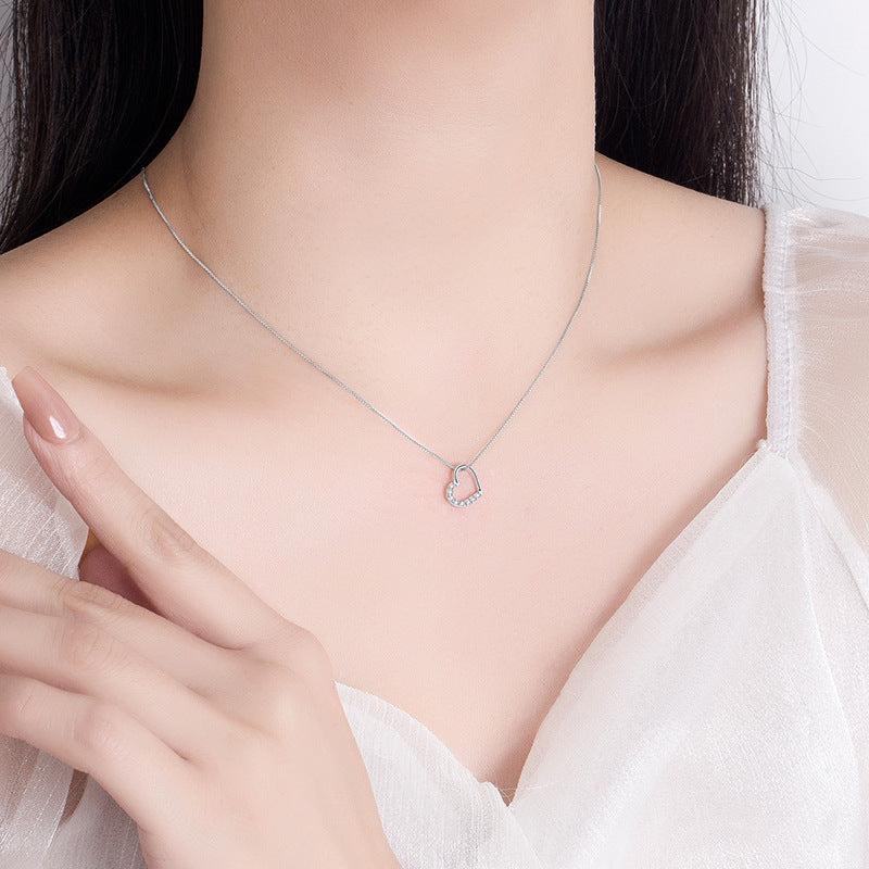 Flag Village S925 Sterling Silver Love Heart Pendant Necklace For Women Fashion Jewelry Ladies Gold Color Clavicle Chain High Quality Jewelry Gifts