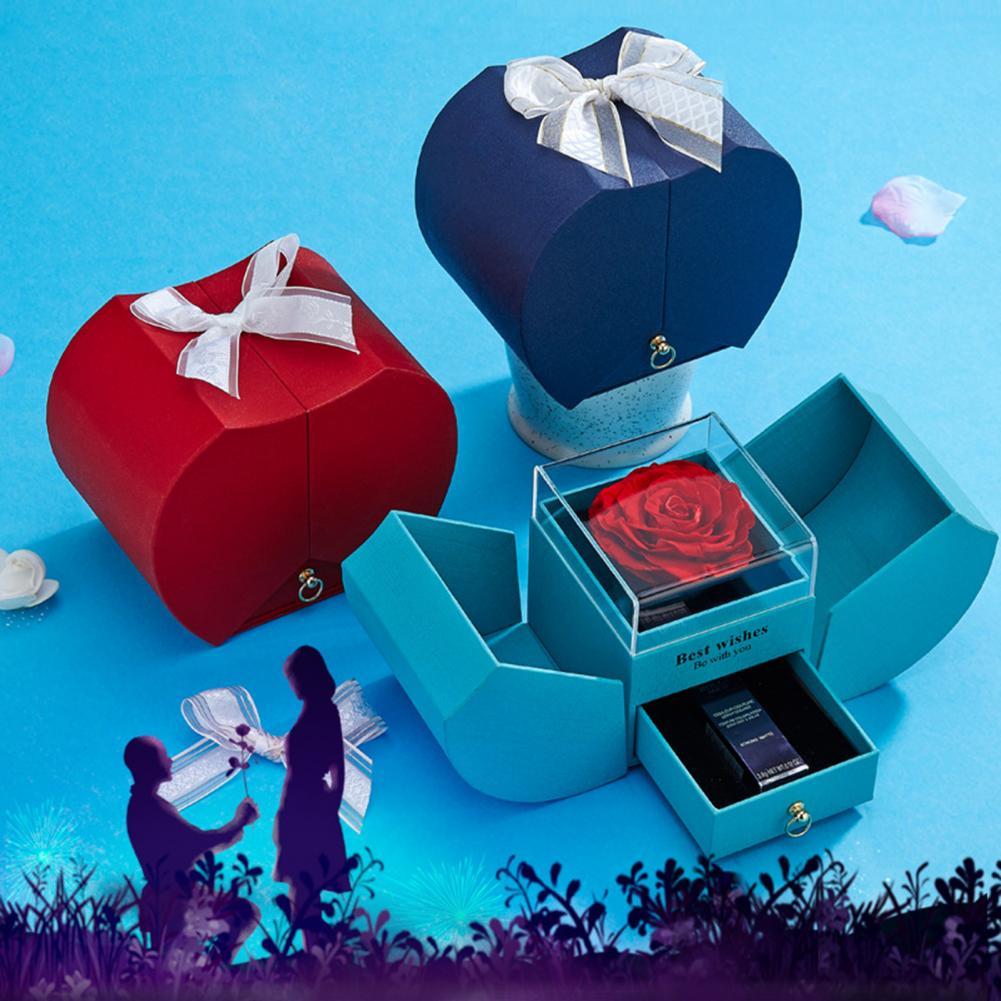 Flag Village Creative Eternal Flower Necklace Ring Double Gift Box