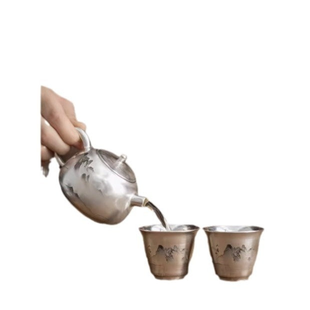 Flag Village Silver Gilded Chinese High-end Kung Fu Tea Set Mini Set Teapot Tea Cup Gift Box