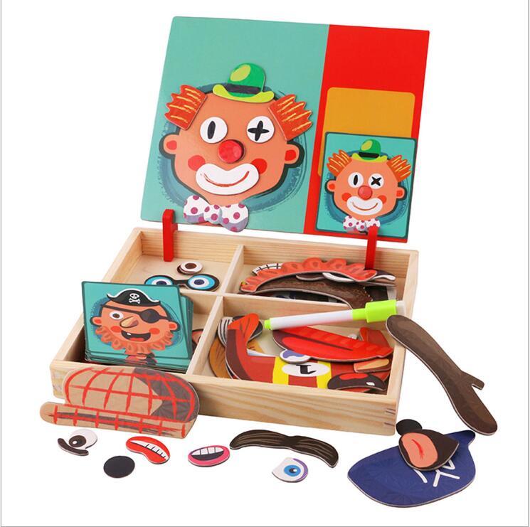 Flag Village Montessori Magnetic Fun Puzzle Children's Wooden Puzzle Box Game Cartoon Educational Painting Toys For Children Gift Antistress