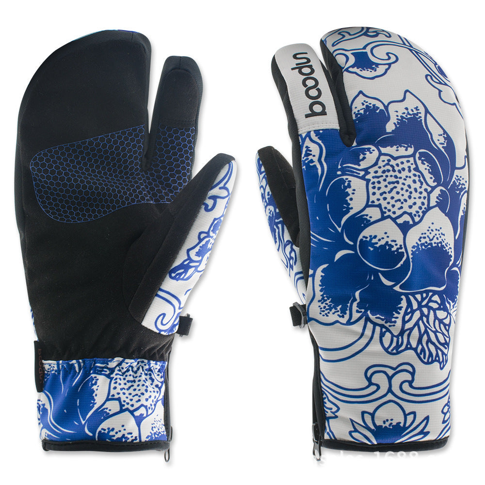 Flag Village Ski gloves outdoor three-finger warm gloves