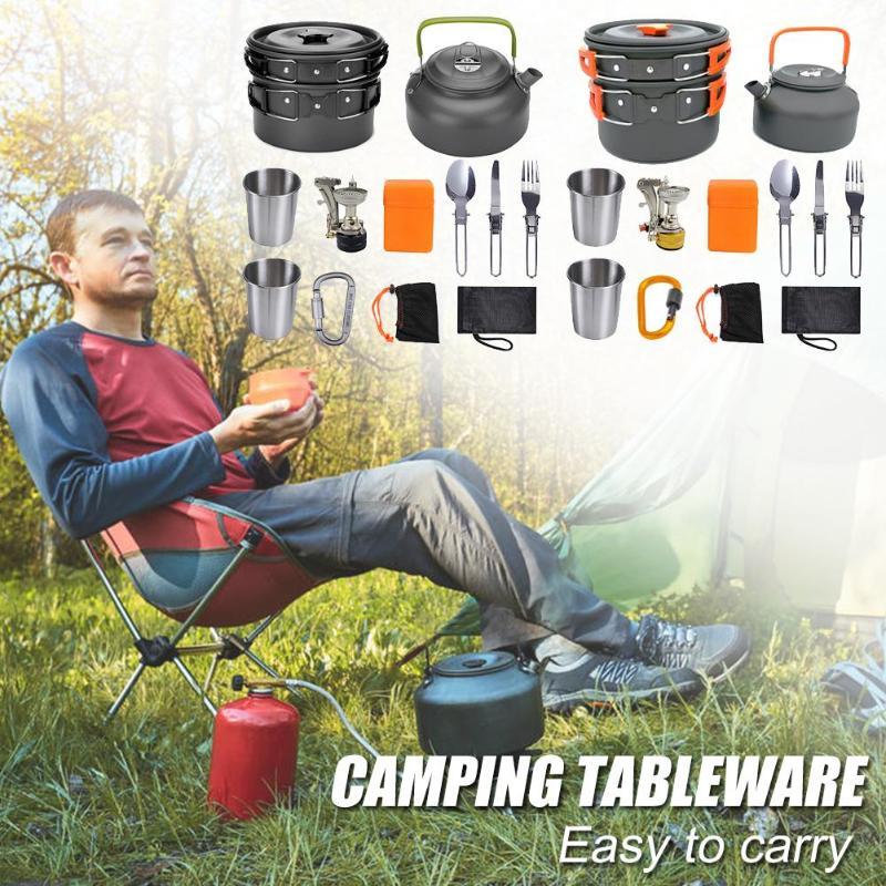 Flag Village Camping Cookware Kit Outdoor Cooking Set Aluminum Equipment Outdoor Pot Travel Tableware Kitchen Hiking Picnic BBQ