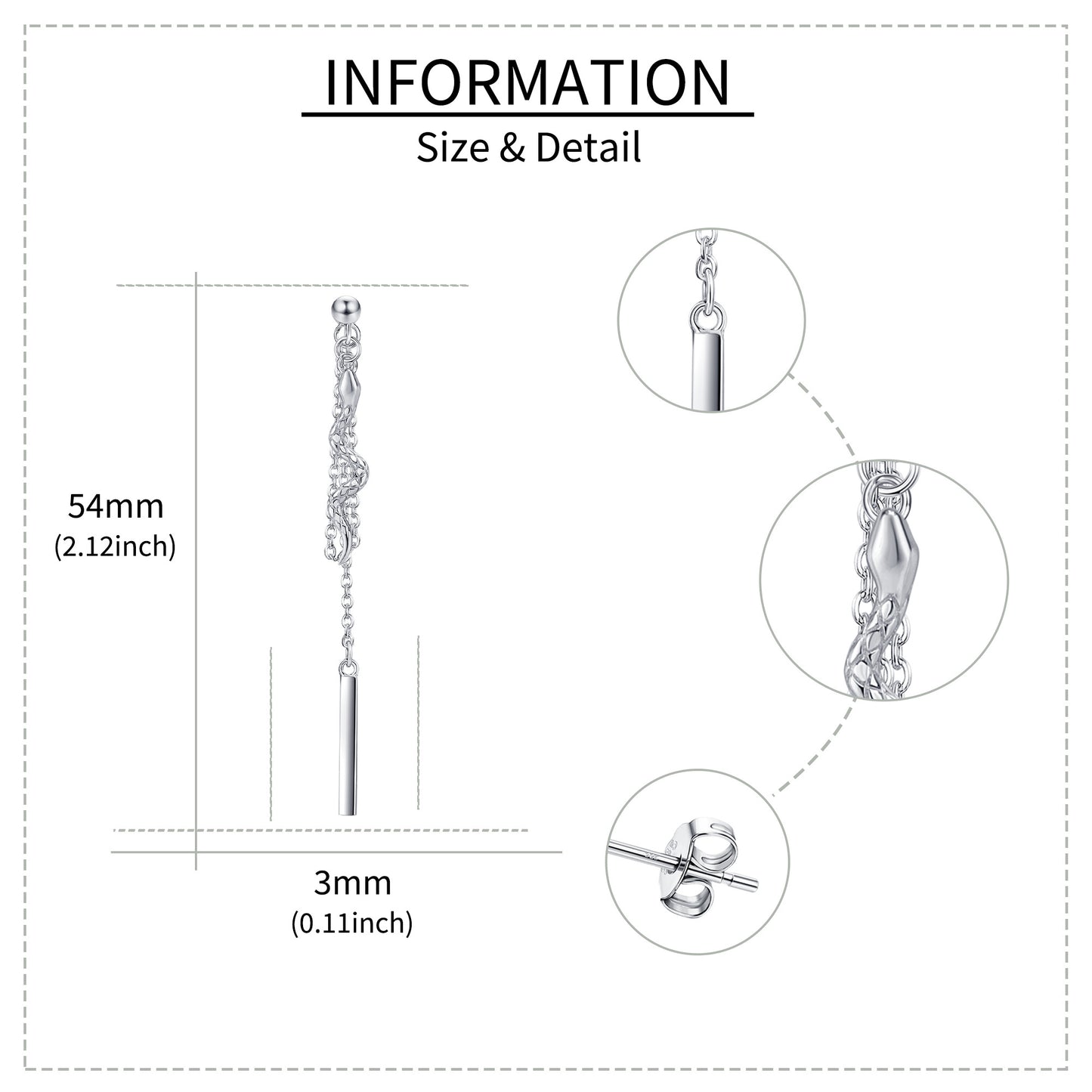 Flag Village Sterling Silver Chain Earrings with Snake Dangle As Birthday Gifts For Women and Girls