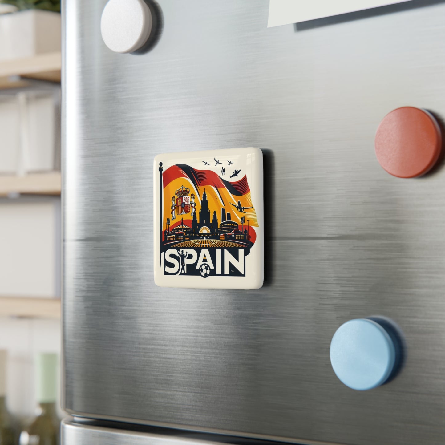 Flag Village Spain Flag Sporting Porcelain Magnet, Square ESP0005
