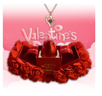 Flag Village Valentines Day Gift Soap Rose Gift Box Crystal Pendant Necklace Eternal Flower Jewelry Box Set Wedding Birthday Gift For Girlfriend