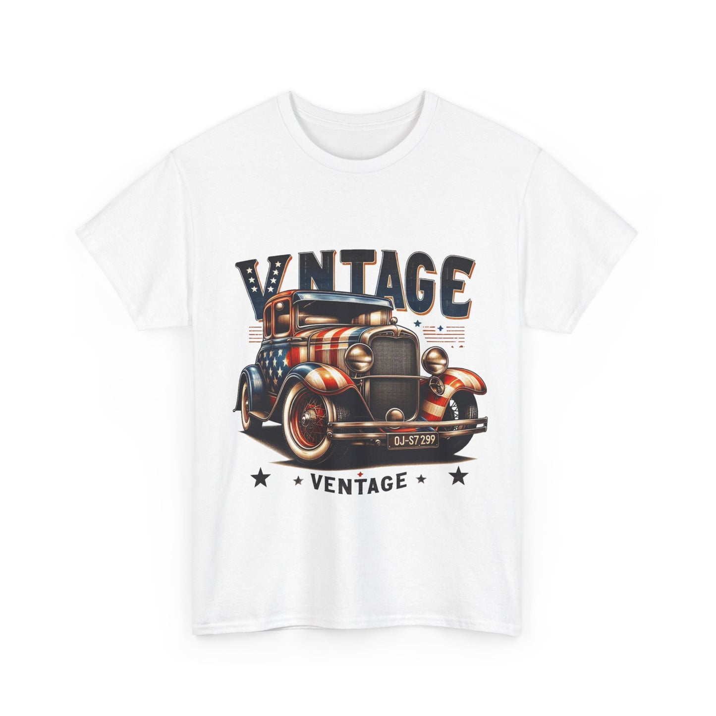 Flag Village USA Vintage Car Flag T-SHIRT Heavy Cotton Tee USA0010