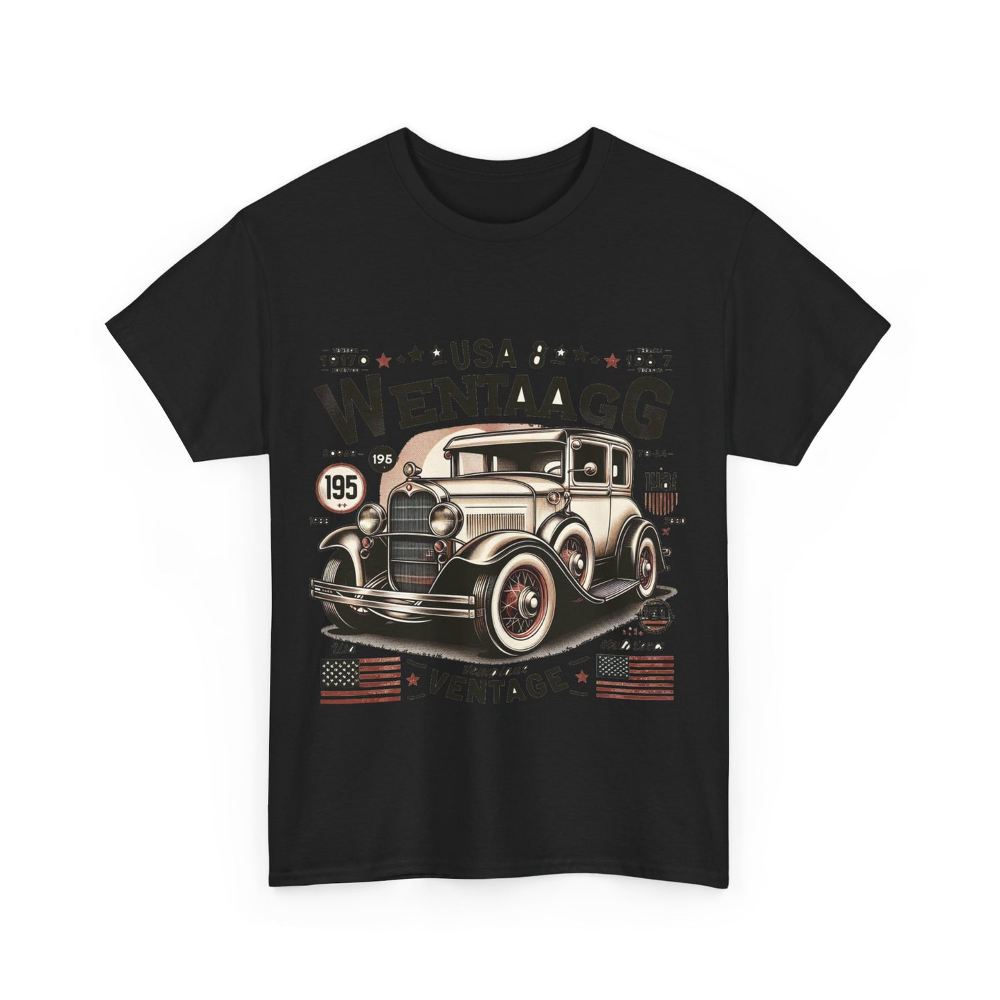 Flag Village USA Vintage Car Flag T-SHIRT Heavy Cotton Tee USA0017
