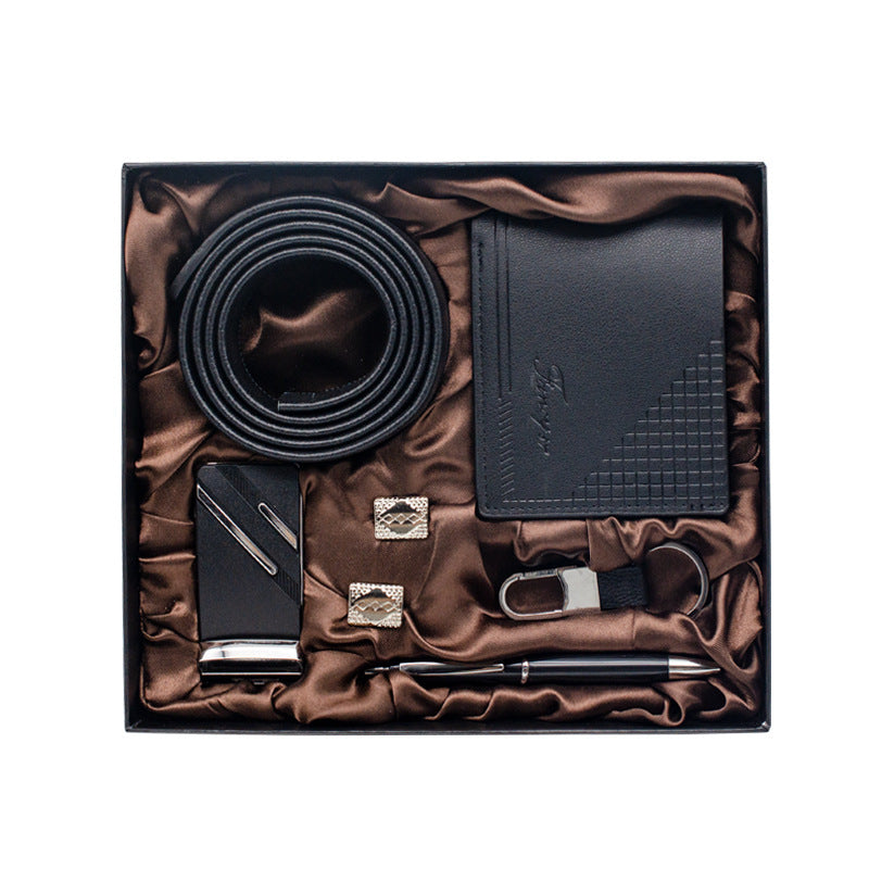 Flag Village Practical Men's Tiandigai Gift Set Belt Wallet Keychain Pen 4-Piece Gift Box