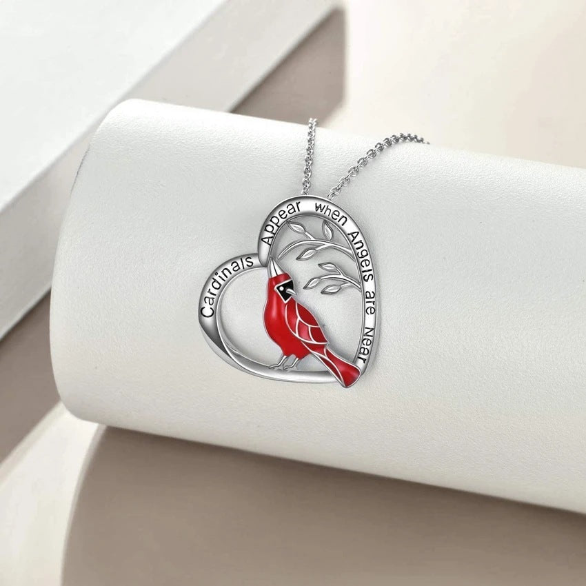 Flag Village Creative Heart Shaped Cardinal Pendant Necklace, Exquisite Party Commemorative Accessory Gift Jewelry Anniversary Party Gifts, Valentine's Day Gift