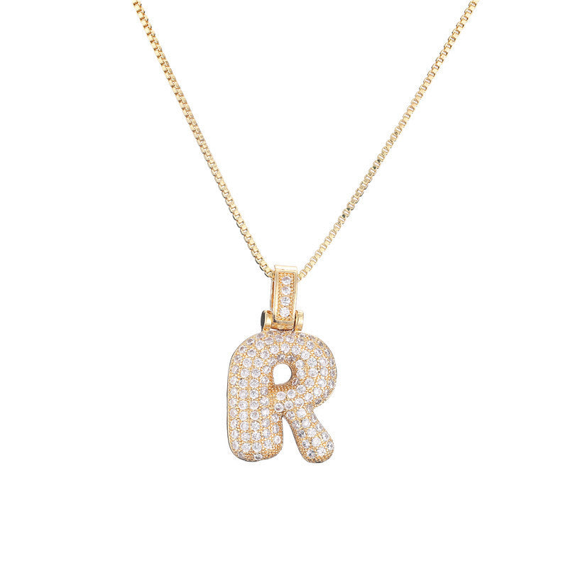 Flag Village Clavicle Chain Copper Micro Inlaid Zircon 26 Letter Pendant Necklace For Women's Birthday Jewelry Gifts