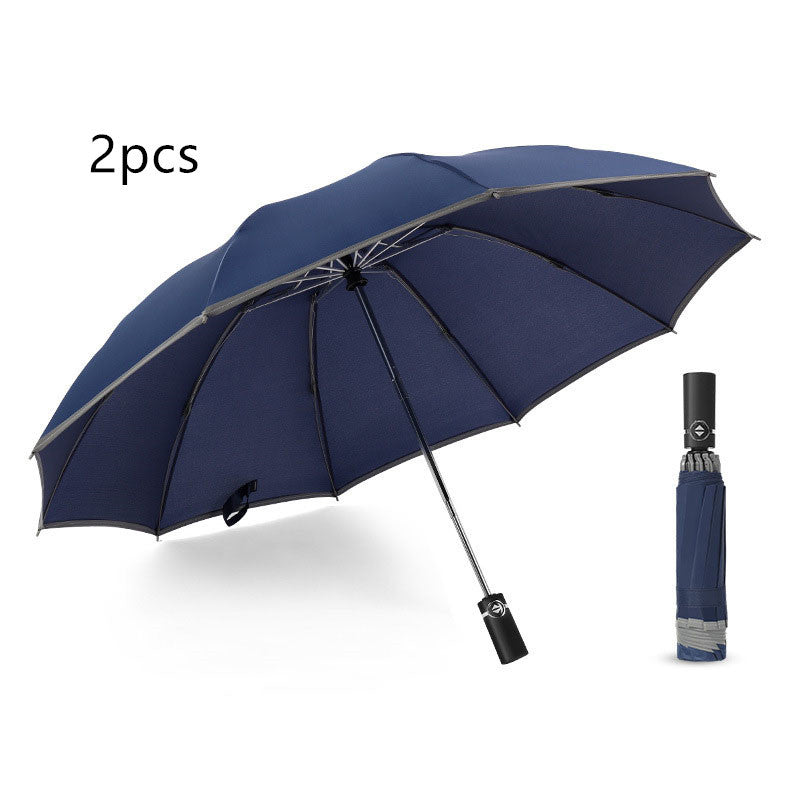 Flag Village Inverted Umbrella Travel Portable Windproof Folding Umbrella,10Ribs Auto Close Umbrella,Reflective Stripes For Night Safety