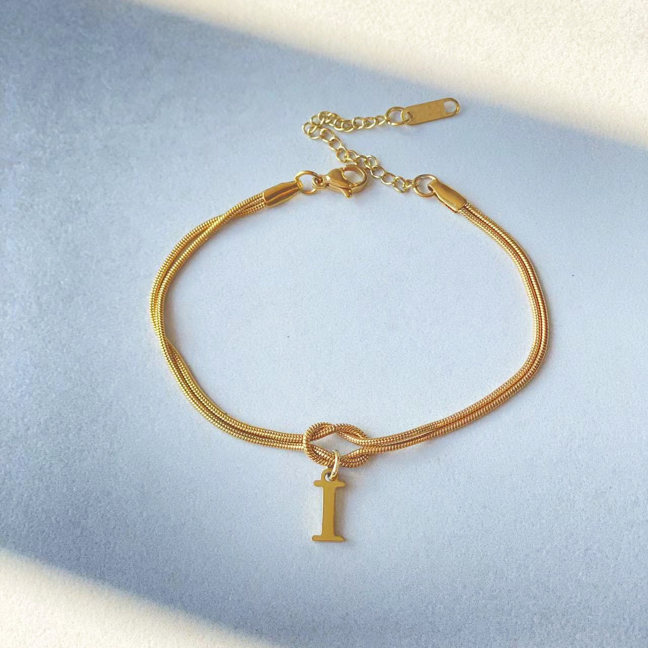 Flag Village New Letter A-Z Love Knot Bracelets For Women Couple Gold Color Dainty Snake Chain Charm Bracelet Stainless Steel Jewelry Gift Valentine's Day Gifts