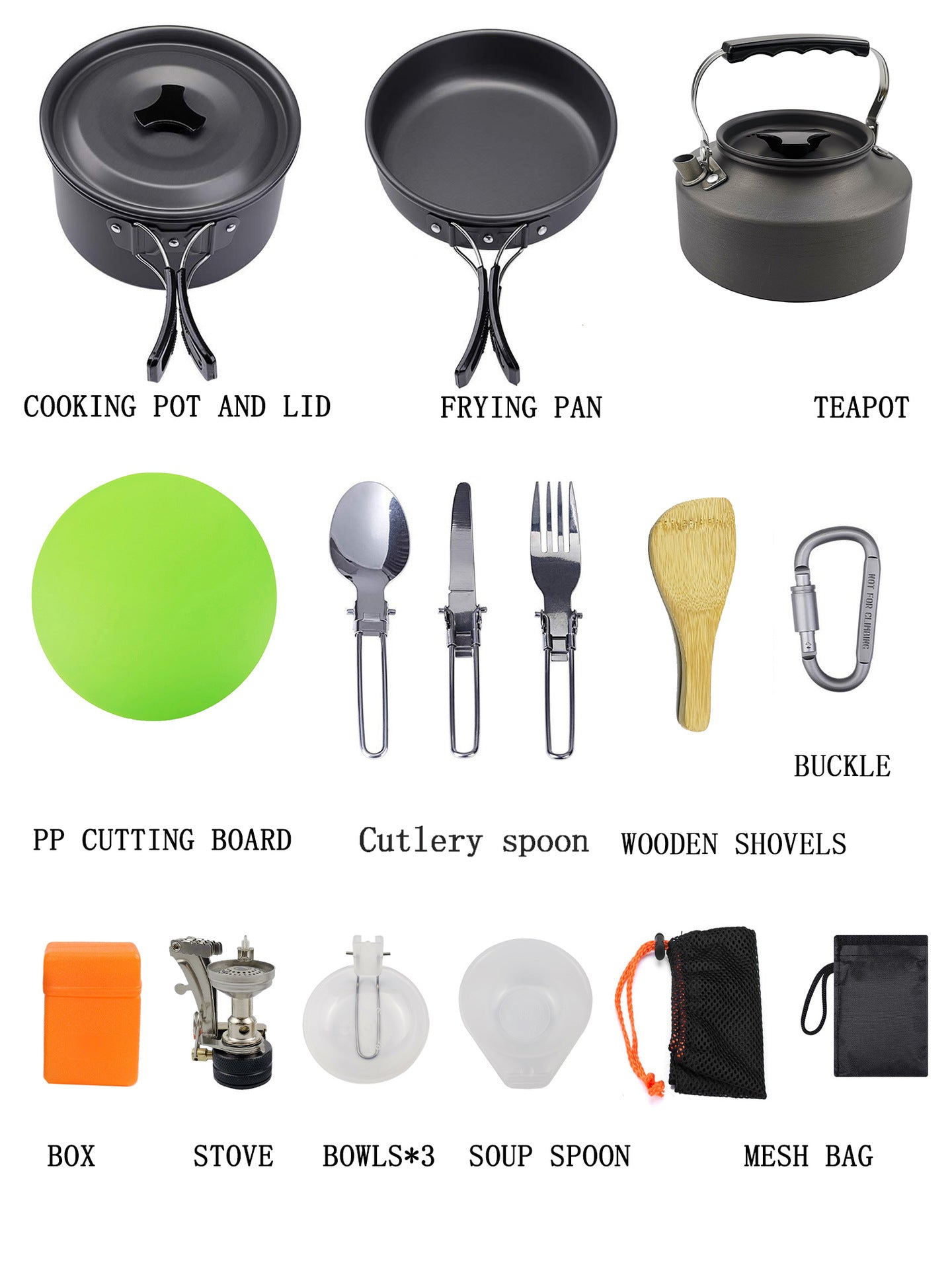 Flag Village Camping Teapot Set Pot Stove Set 2-3 People Picnic Stove Tableware