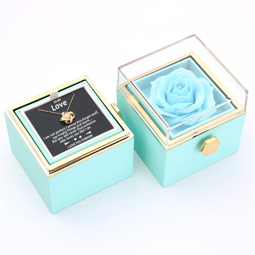Flag Village Rotating Soap Rose Jewelry Packing Box Necklace Gift Set