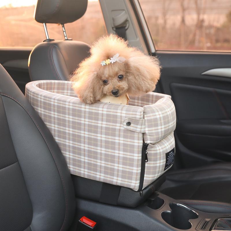 Flag Village Auto Tools Portable Pet Dog Car Seat Central Control Nonslip Dog Carriers Safe Car Armrest Box Booster Kennel Bed For Small Cat Dog Travel