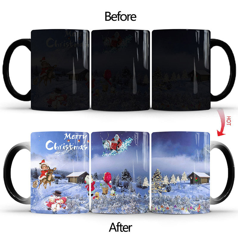 Flag Village Merry Christmas Magic Mug Temperature Color Changing Mugs Heat Sensitive Cup Coffee Tea Milk Mug Novelty Gifts for Kids