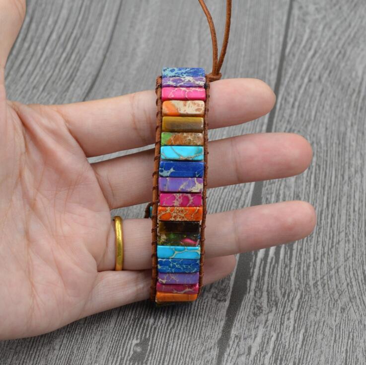 Flag Village Chakra Bracelet Jewelry Handmade Multi Color Natural Stone Tube Beads Leather Wrap Bracelet Couples Bracelets Creative Gifts