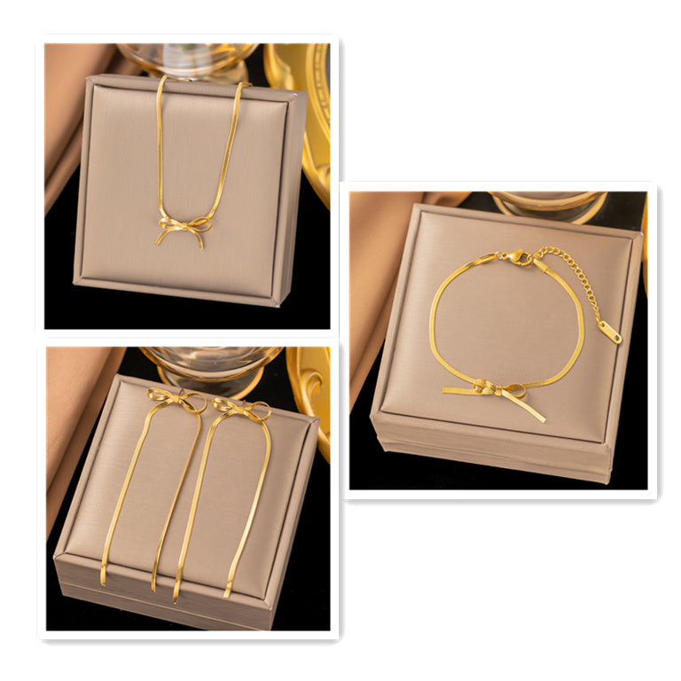 Flag Village Fashion Jewelry New Trendy Bowknot Stainless Steel Gold Plated Snake Chain Necklace For Women Elegant Niche Design Charms Choker Jewelry Gifts