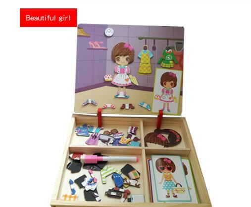 Flag Village Montessori Magnetic Fun Puzzle Children's Wooden Puzzle Box Game Cartoon Educational Painting Toys For Children Gift Antistress
