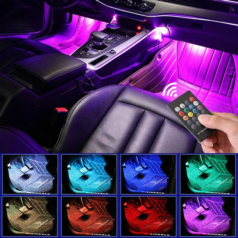 Flag Village Auto Tools Automotive atmosphere One to four lights Remote 4x9 LED atmosphere lamp Indoor foot lamp