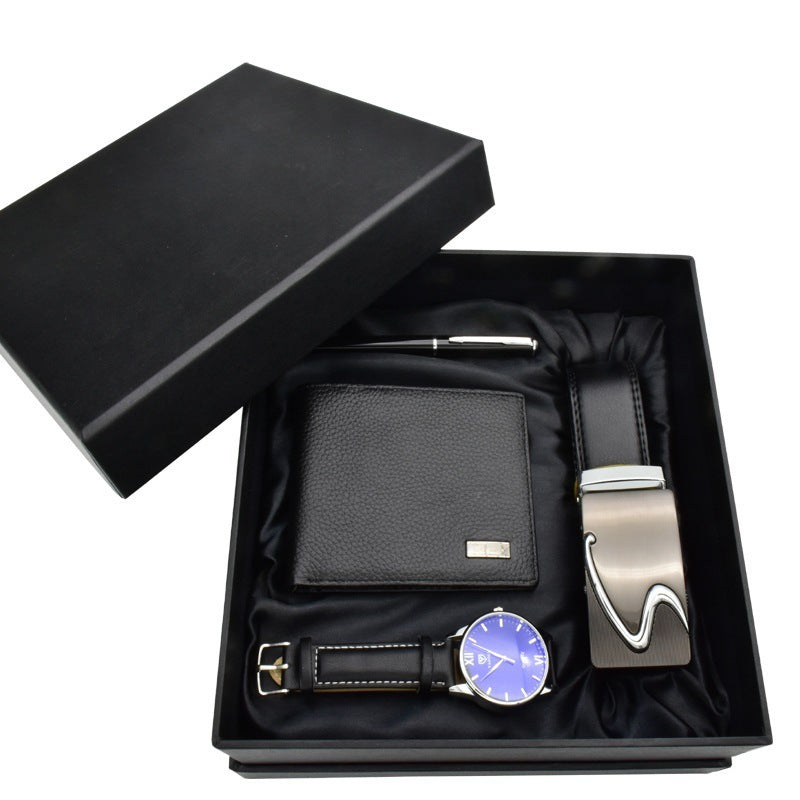 Flag Village Business Belt Wallet Wrist Watch Pen Gift Box Set For Men