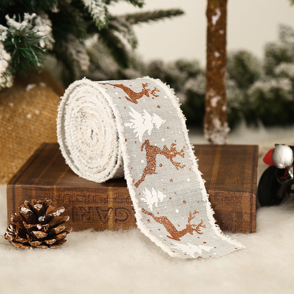 Flag Village Linen Elk Christmas Tree Ribbon Gift Gift Box Wrapping Ribbon