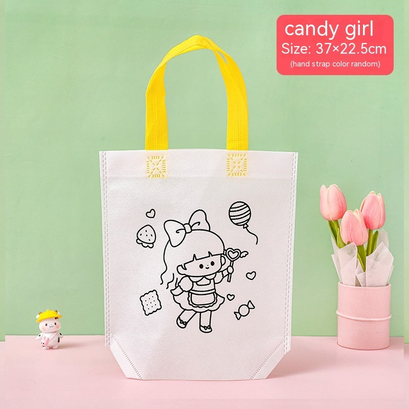 Flag Village Children's Handmade DIY Painting Doodle Bag Kindergarten Gifts Cartoon Non-woven Painting Color Filling Woven Handbag
