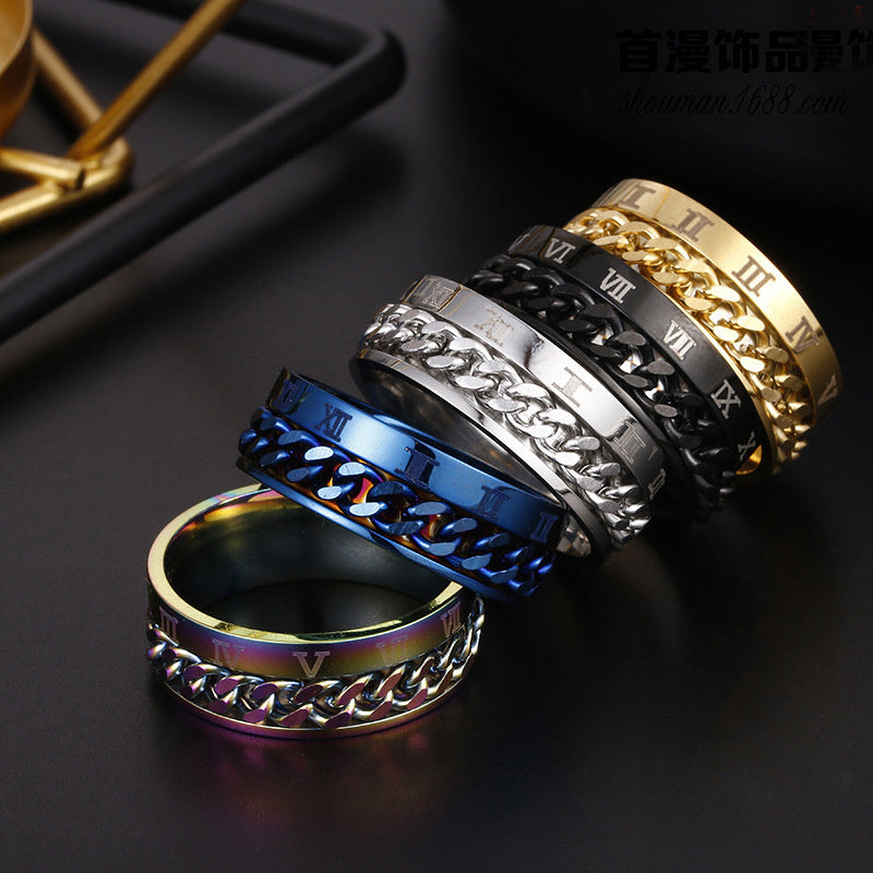 Flag Village Roman Letter Rotatable Chain Rings Men Digital Titanium Steel RingFor Couple High Quality Multifunctional Bottle Opener Ring Spinner Jewelry Punk Gifts