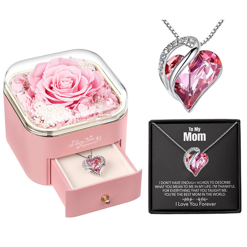 Flag Village Valentines Day Rose Flower Drawer Jewelry Box Earrings Ring Necklace Storage Valentine's Day Gift Box Romantic Jewelry Packaging Box