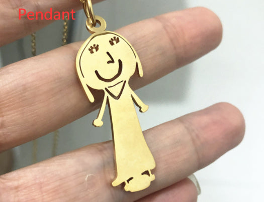Flag Village Custom Kids Drawing Painting Necklace Stainless Stee Personalized Children Artwork Pendant For Kids Mom Family Jewelry Gifts