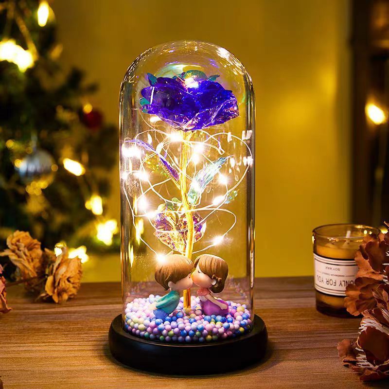 Flag Village Eternal Rose LED Light Foil Flower In Glass Cover Night Lights Valentines Day Gifts Lamp Decor For For Home Bedroom Wedding Gift Valentine's Day Gifts