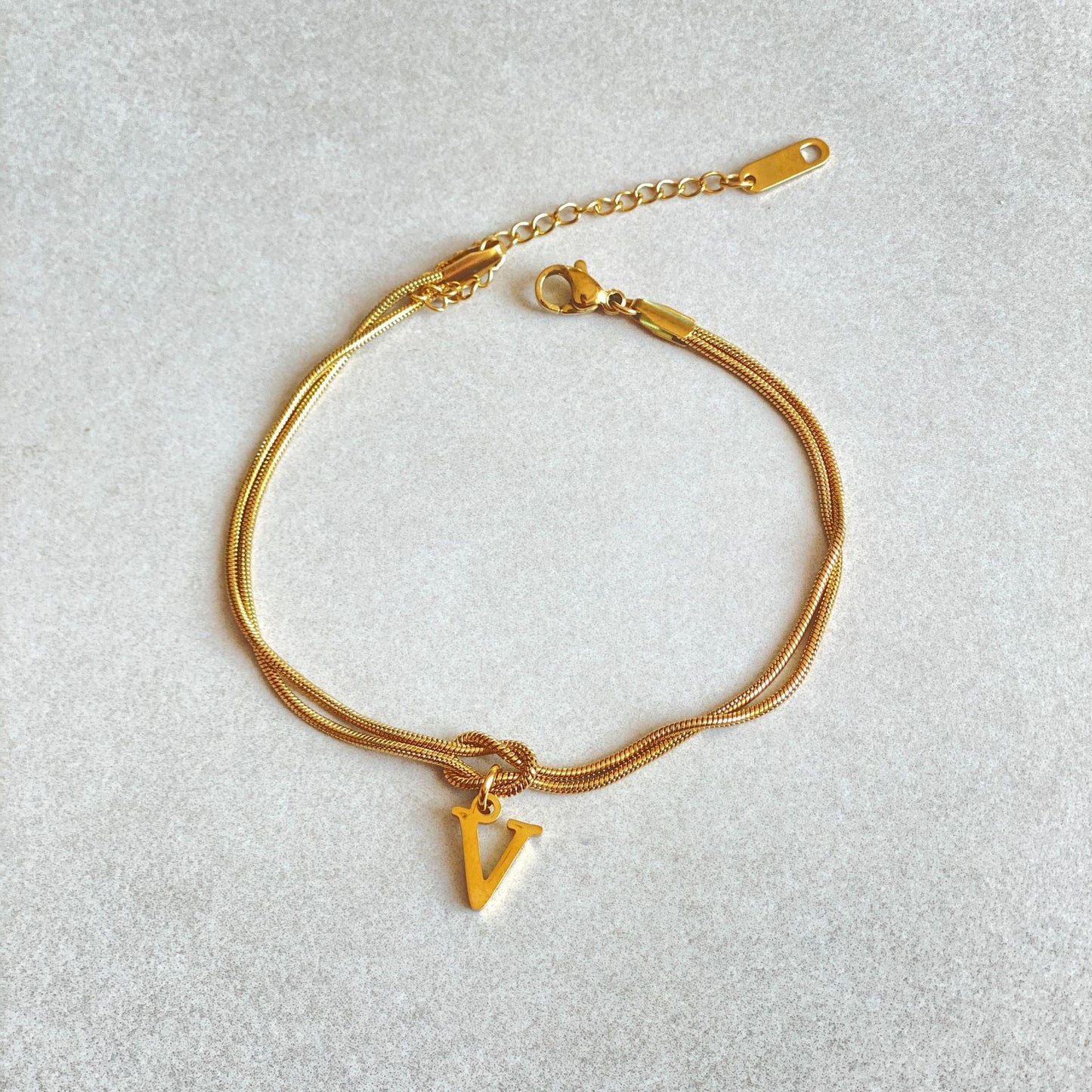 Flag Village New Letter A-Z Love Knot Bracelets For Women Couple Gold Color Dainty Snake Chain Charm Bracelet Stainless Steel Jewelry Gift Valentine's Day Gifts