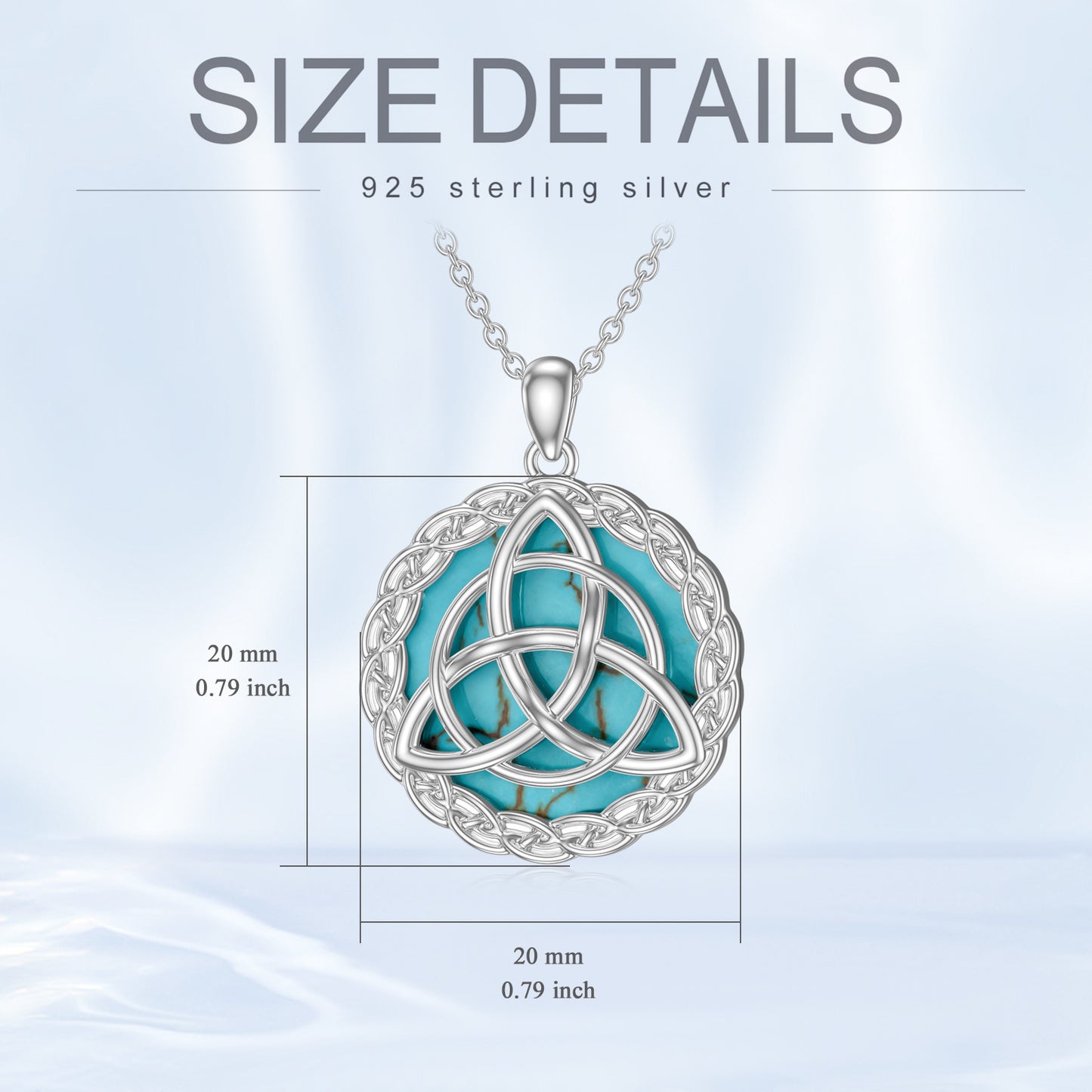 Flag Village Celtic Necklace 925 Sterling Silver with Genuine Turquoise Trinity Knot Pendant Good Luck Irish Jewelry Gifts for Women