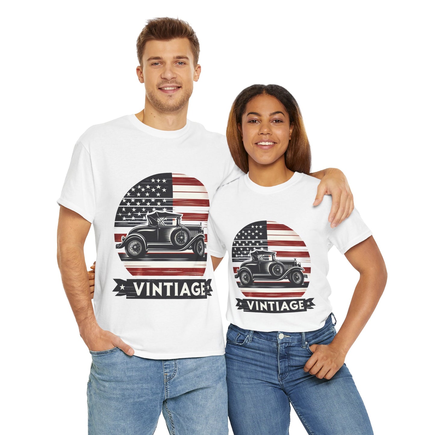 Flag Village USA Vintage Car Flag T-SHIRT Heavy Cotton Tee USA0003