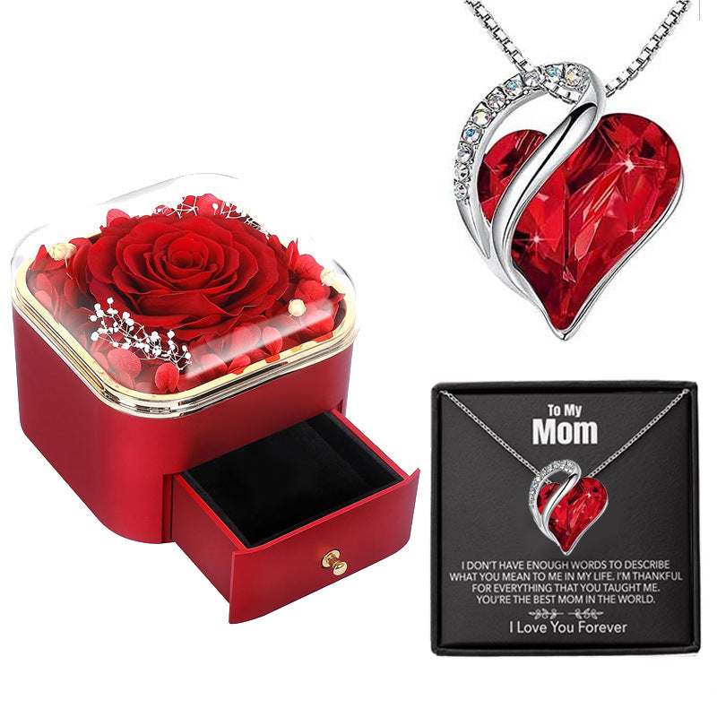 Flag Village Valentines Day Rose Flower Drawer Jewelry Box Earrings Ring Necklace Storage Valentine's Day Gift Box Romantic Jewelry Packaging Box