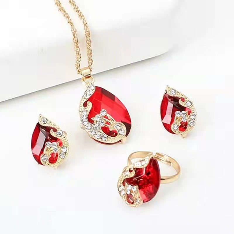 Flag Village Women's Suit Gift 5-piece Set Watch Bracelet Ring Necklace Earrings Combination Gift Box