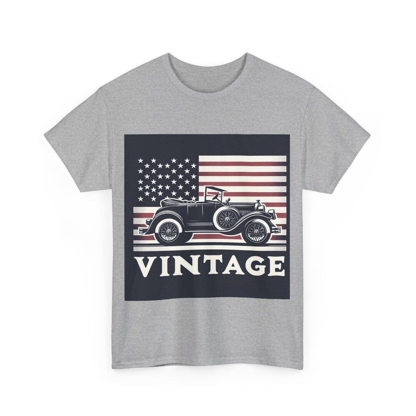Flag Village USA Vintage Car Flag T-SHIRT Heavy Cotton Tee USA0004