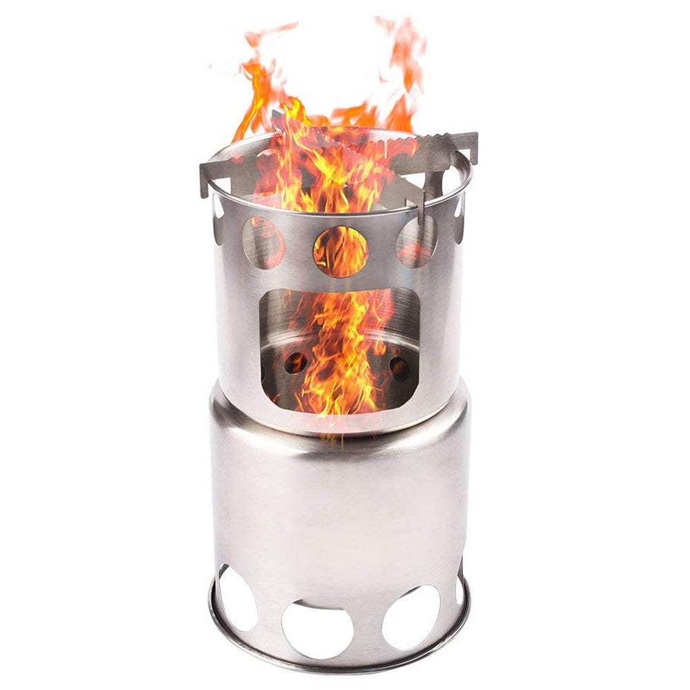 Flag Village Portable Camping Stove Combo Wood Burning Stainless Steel Stove And Cooking Pot Set For Outdoor Backpacking Fishing Hiking