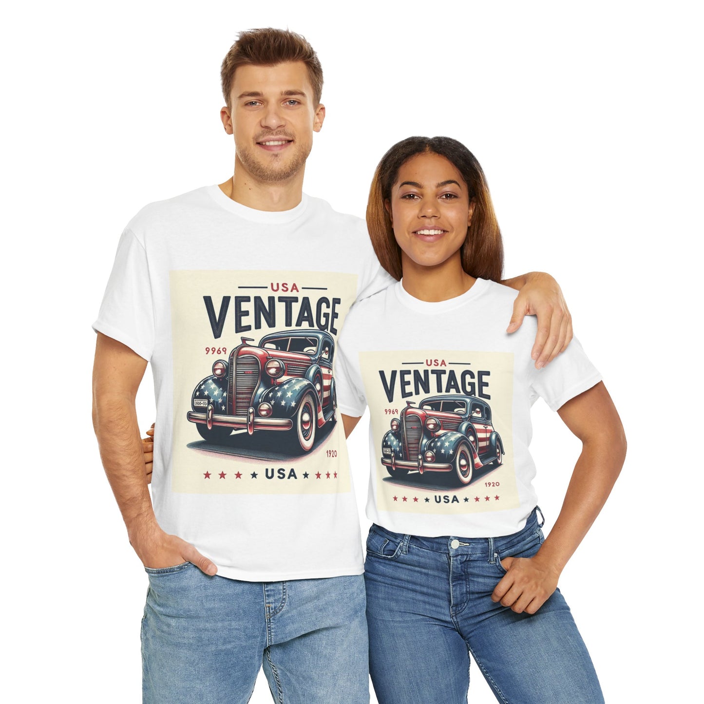 Flag Village USA Vintage Car Flag T-SHIRT Heavy Cotton Tee USA0019