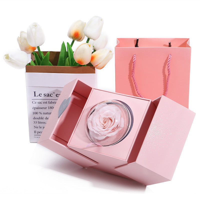 Flag Village Creative Eternal Rose Box Eternal Soap Flower Jewelry Box Ring Necklace Storage Case Valentines Surprise Gift