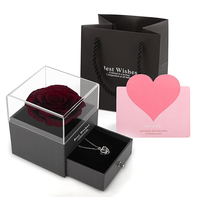 Flag Village Preserved Flower Rose Jewelry Box Acrylic Gift Box