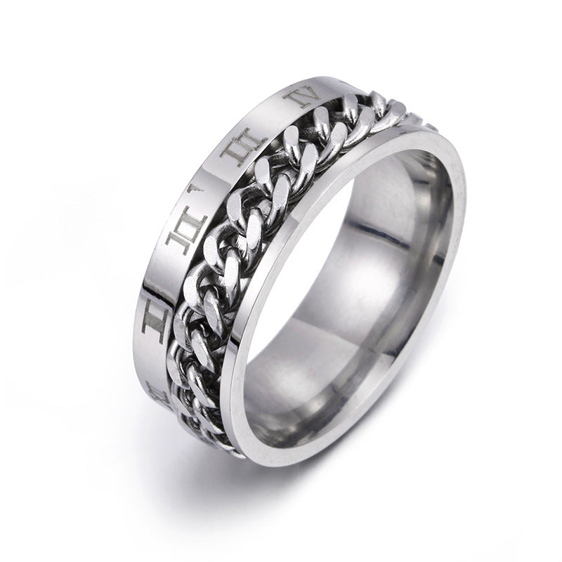 Flag Village Roman Letter Rotatable Chain Rings Men Digital Titanium Steel RingFor Couple High Quality Multifunctional Bottle Opener Ring Spinner Jewelry Punk Gifts