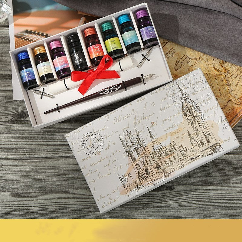 Flag Village Pen and Ink Gift Box Wooden Dip Pen Set